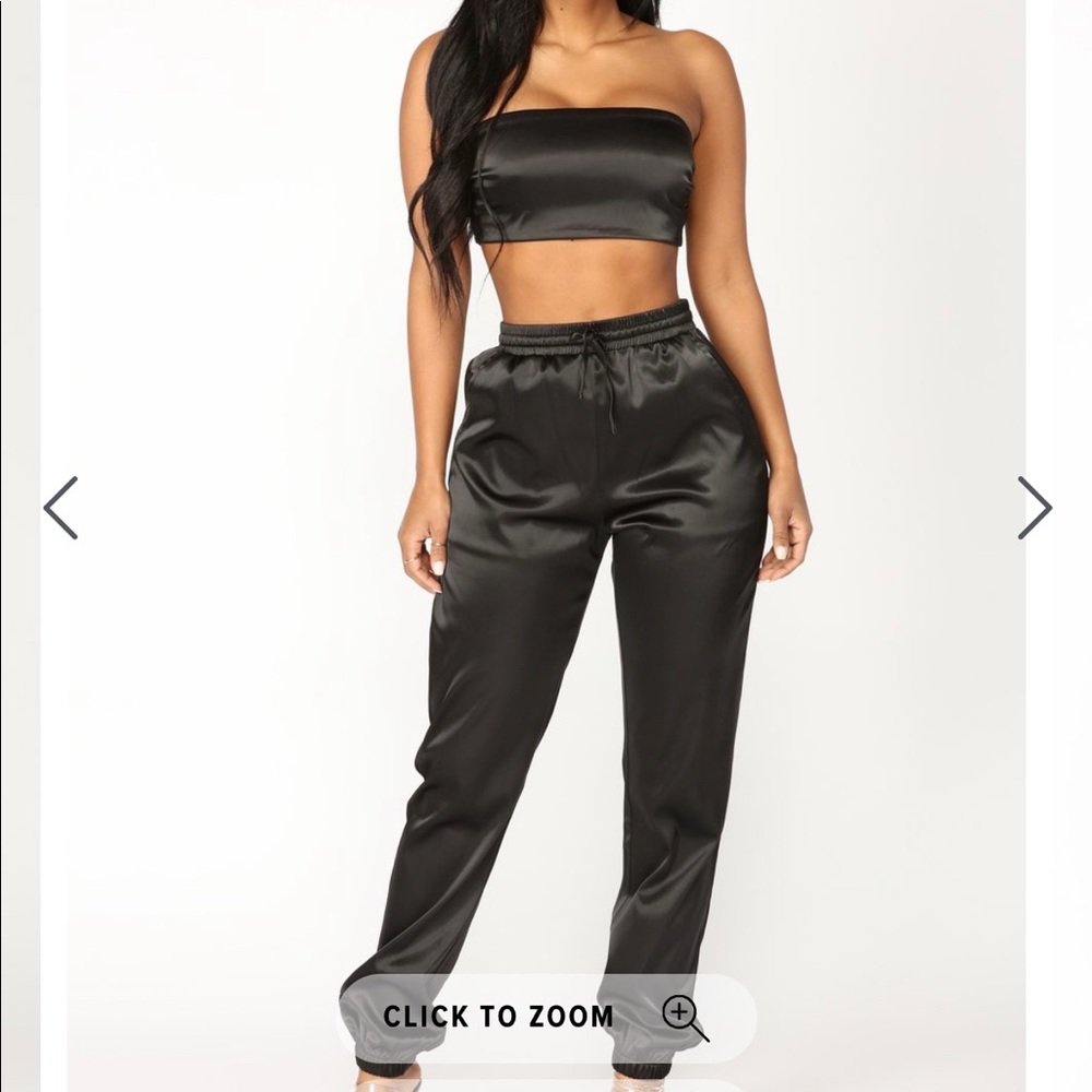 Fashion Nova Black Satin Pants Set